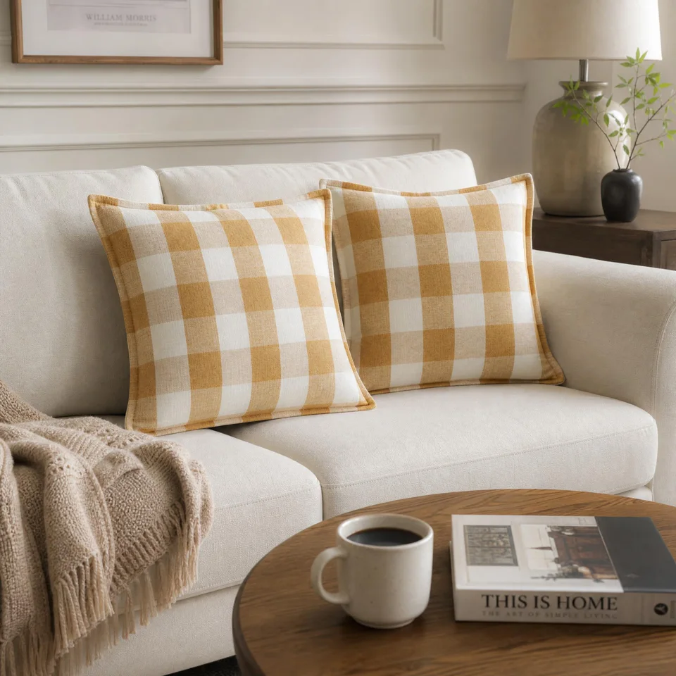 Olive check cushions — 26062703 — supplied view 3