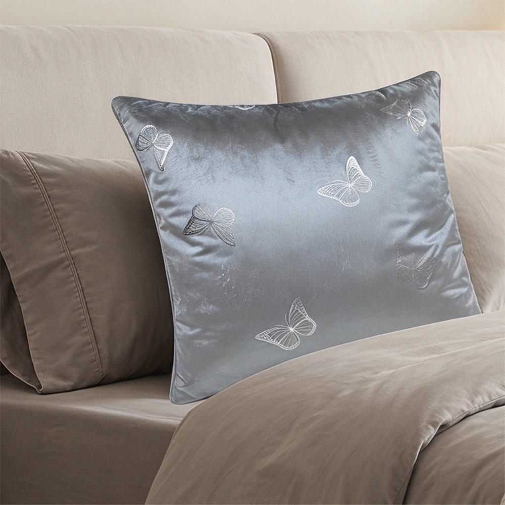 Modern Velvet Cushion with Silver Foil Butterfly Print