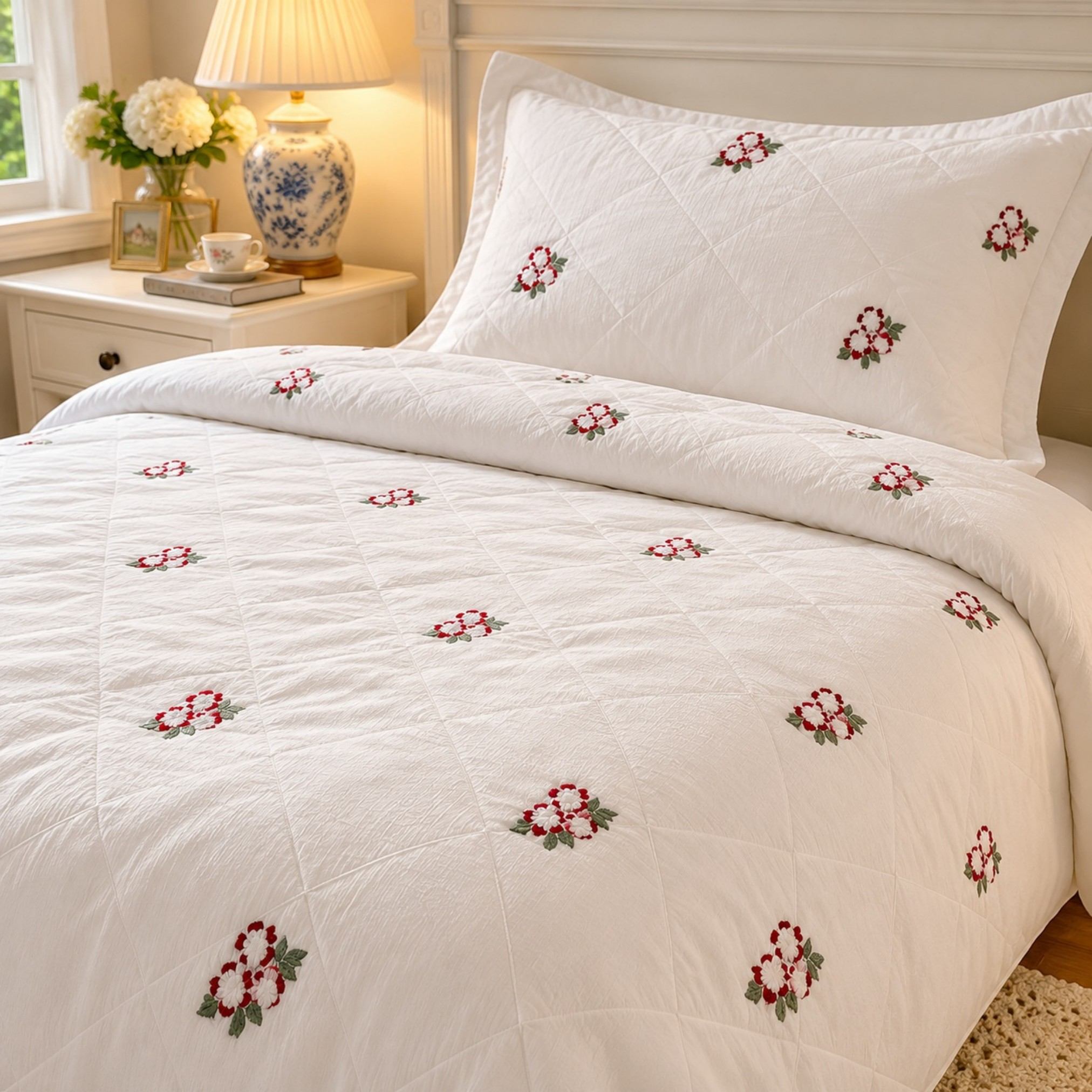 Flora Chenille Embroidery 2-Piece Duvet Cover Set
