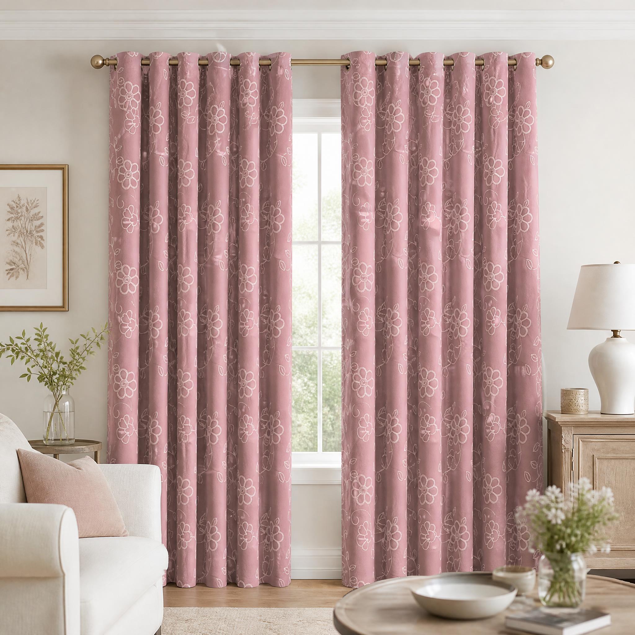 Rubber Printed Velvet Curtain with Floral Pattern