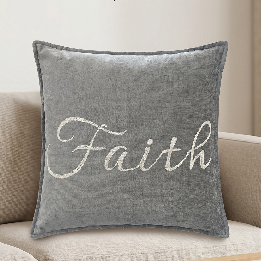 OEM Chenille Embroidered Cushion with Faith Letter Design