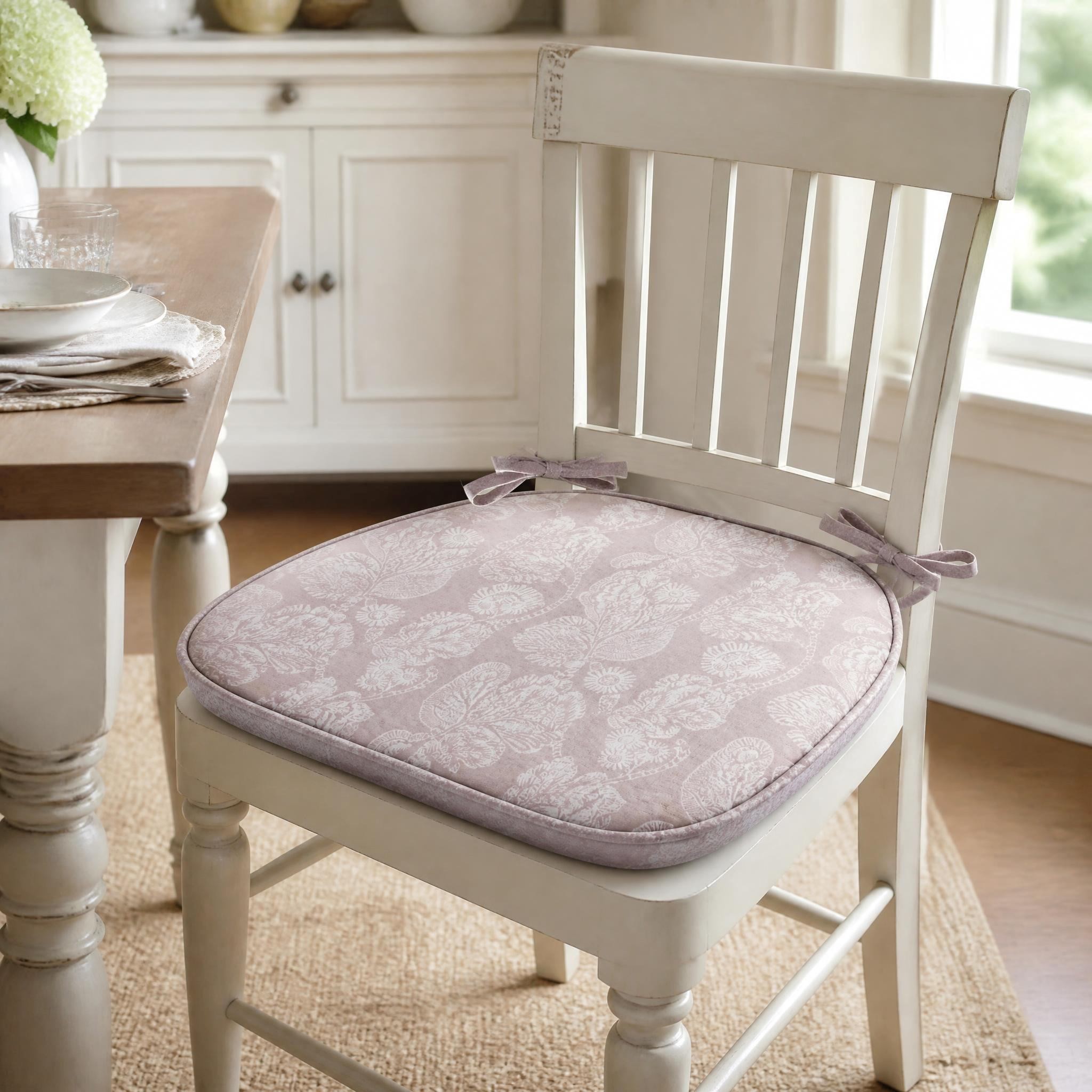 Elegant Floral Jacquard Linen Look Chair Cushion