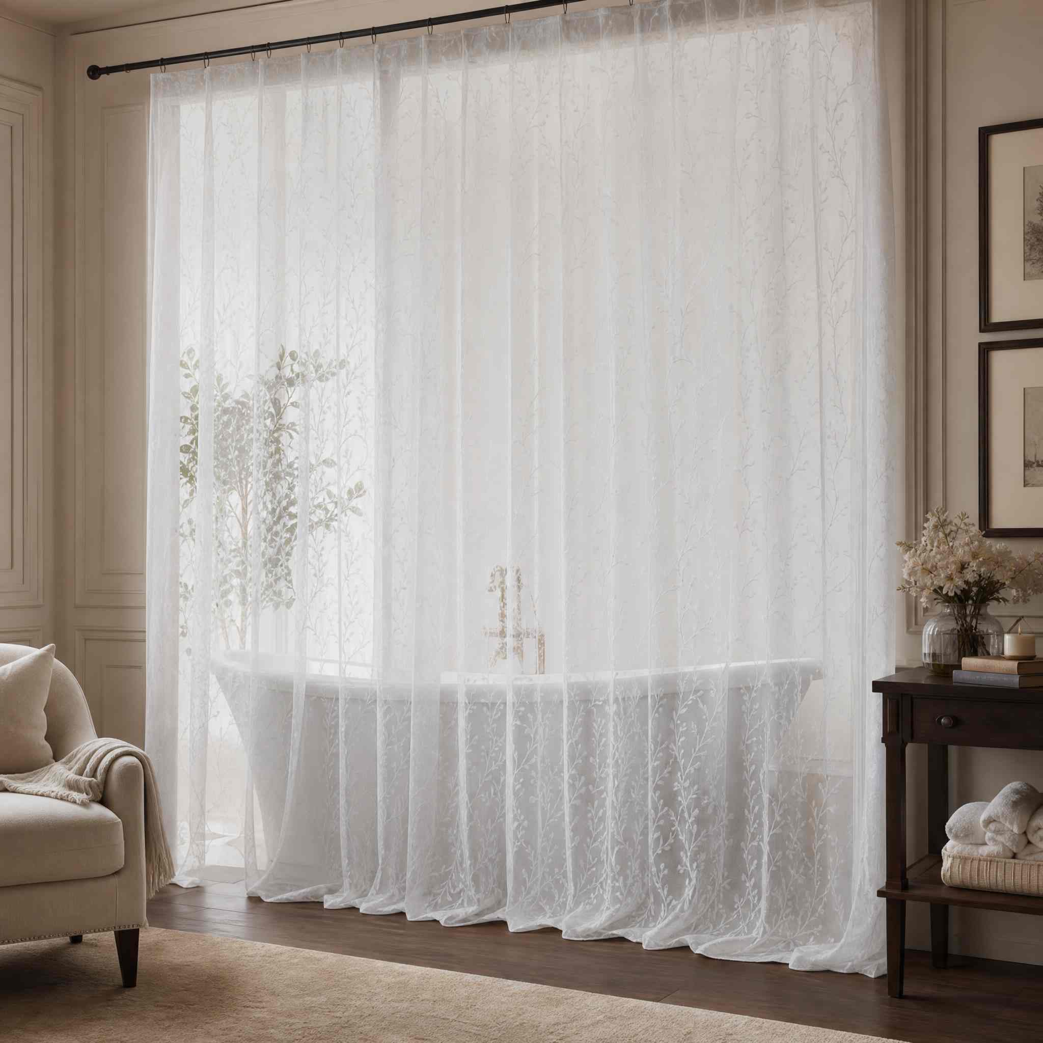 Floral Jacquard Sheer Shower Curtain