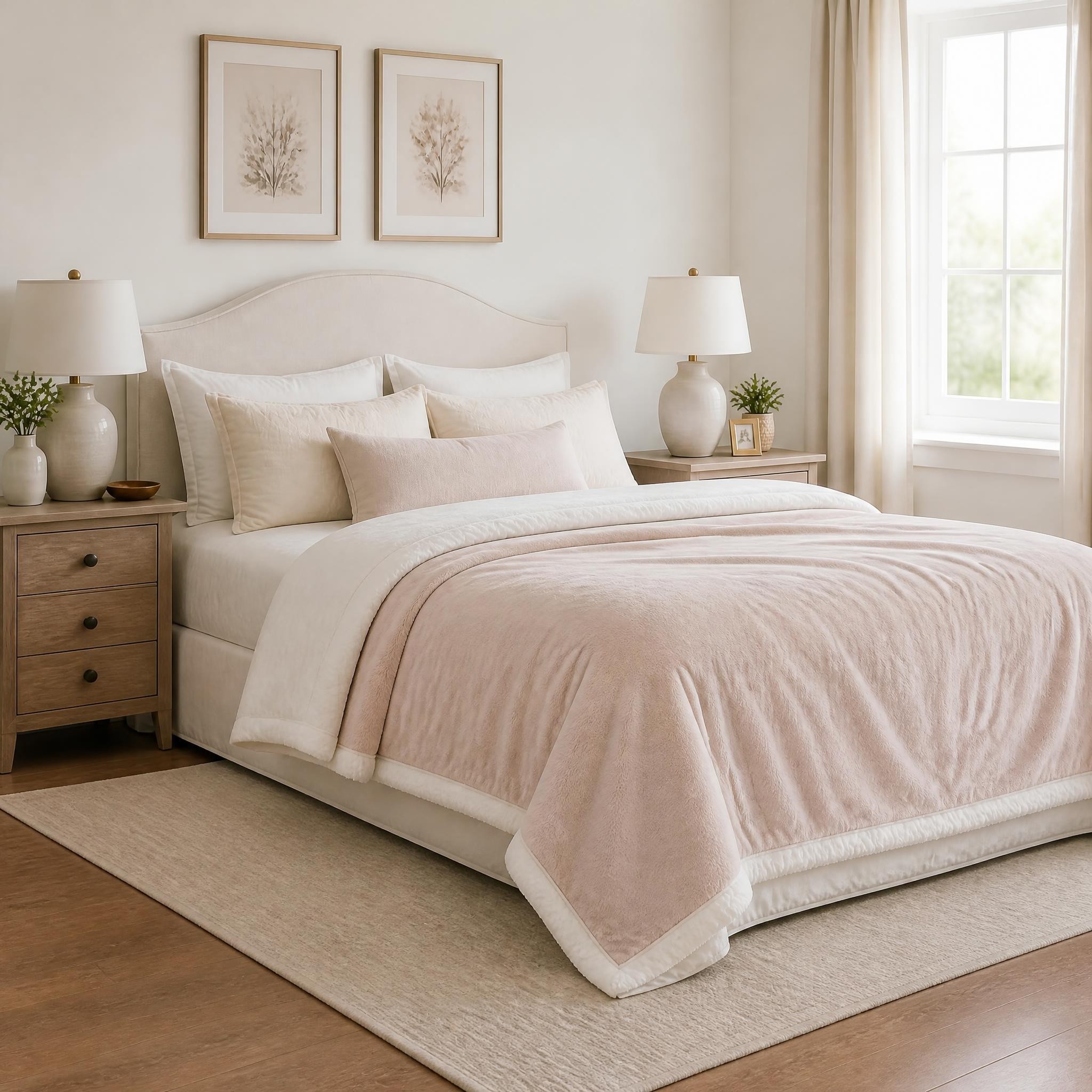 Reversible Solid Plush Throw Blanket with Velvet Front & Sherpa Back