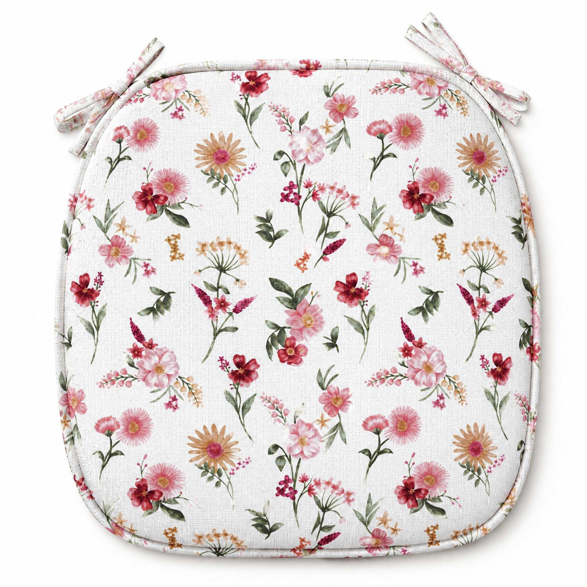 Watercolor Floral Linen Look Seat Cushion