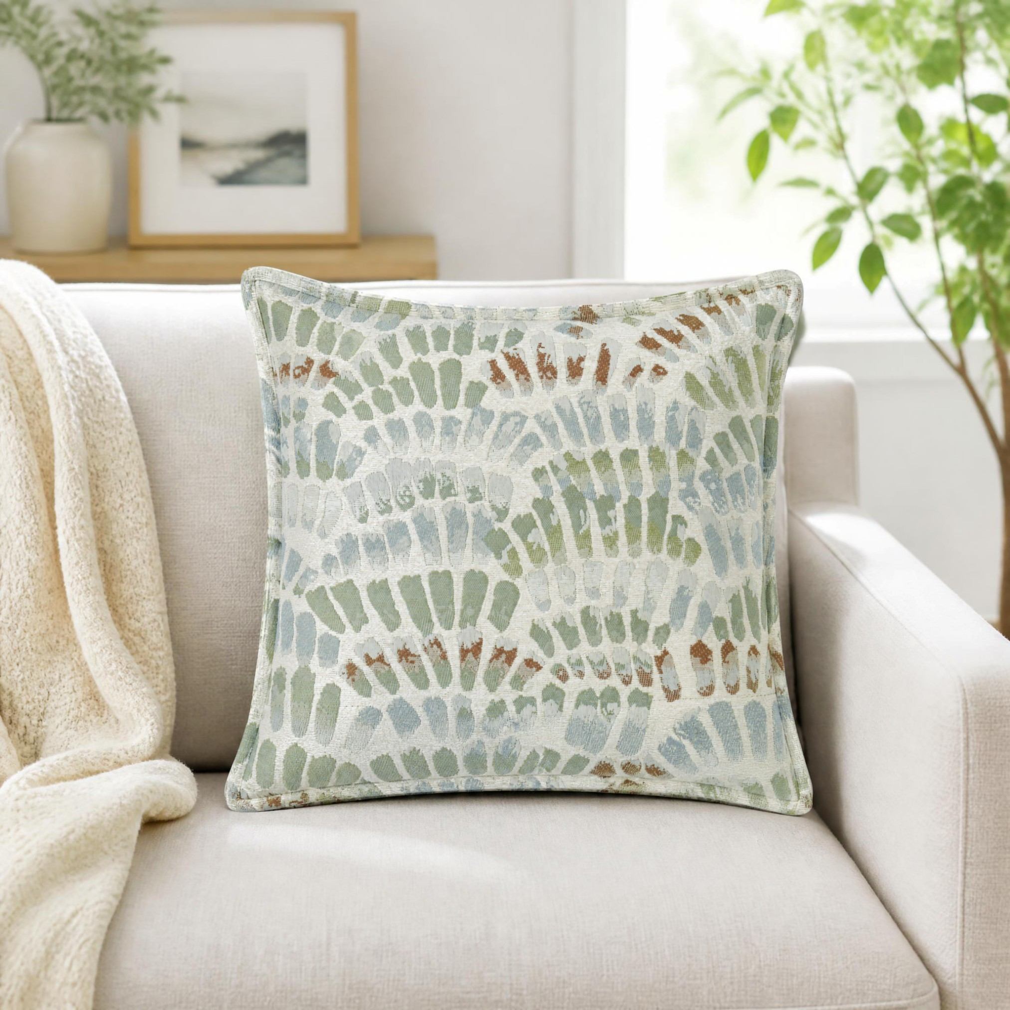 Abstract Botanical Leaf Jacquard Linen Look Cushion