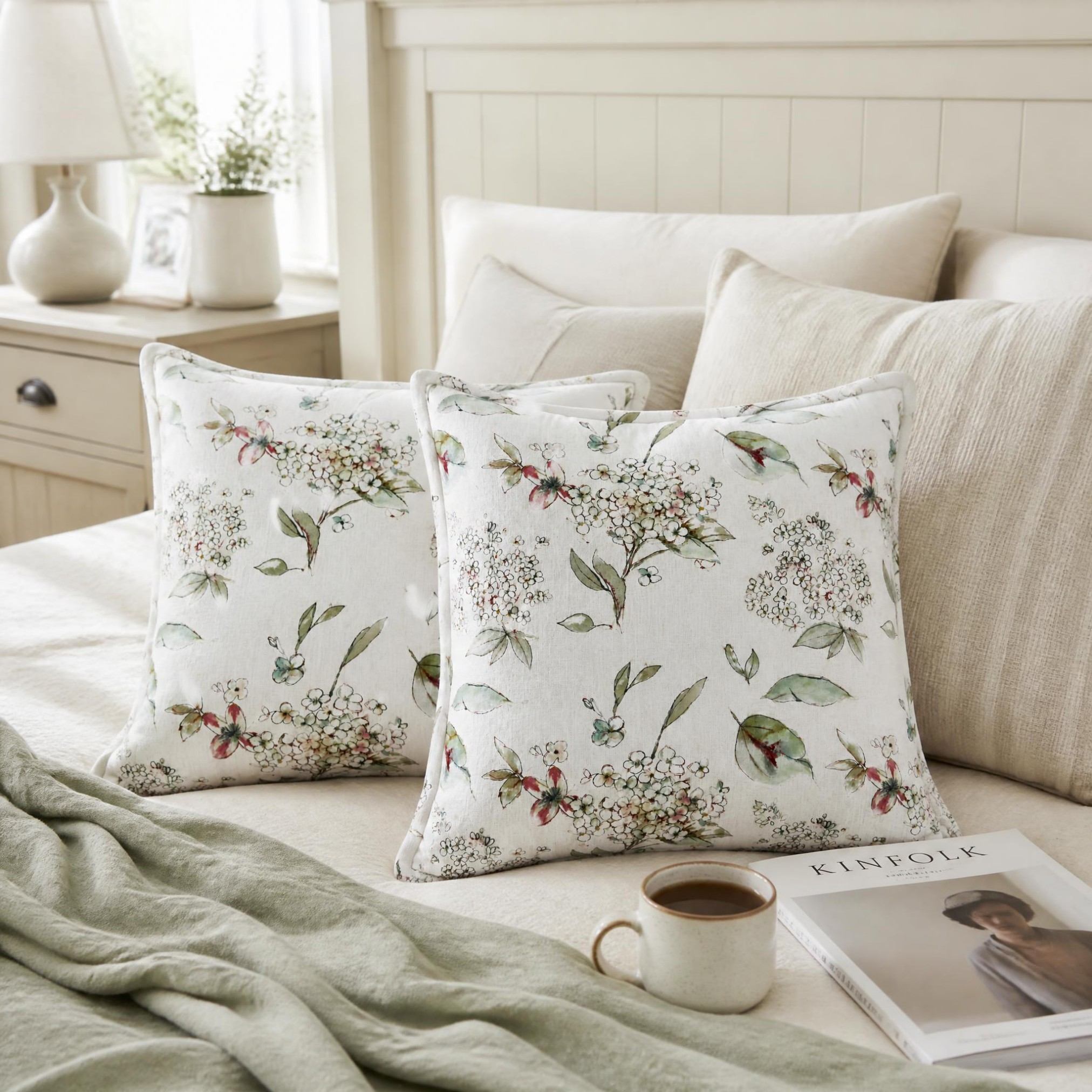 Watercolor Botanical Linen Look Cushion