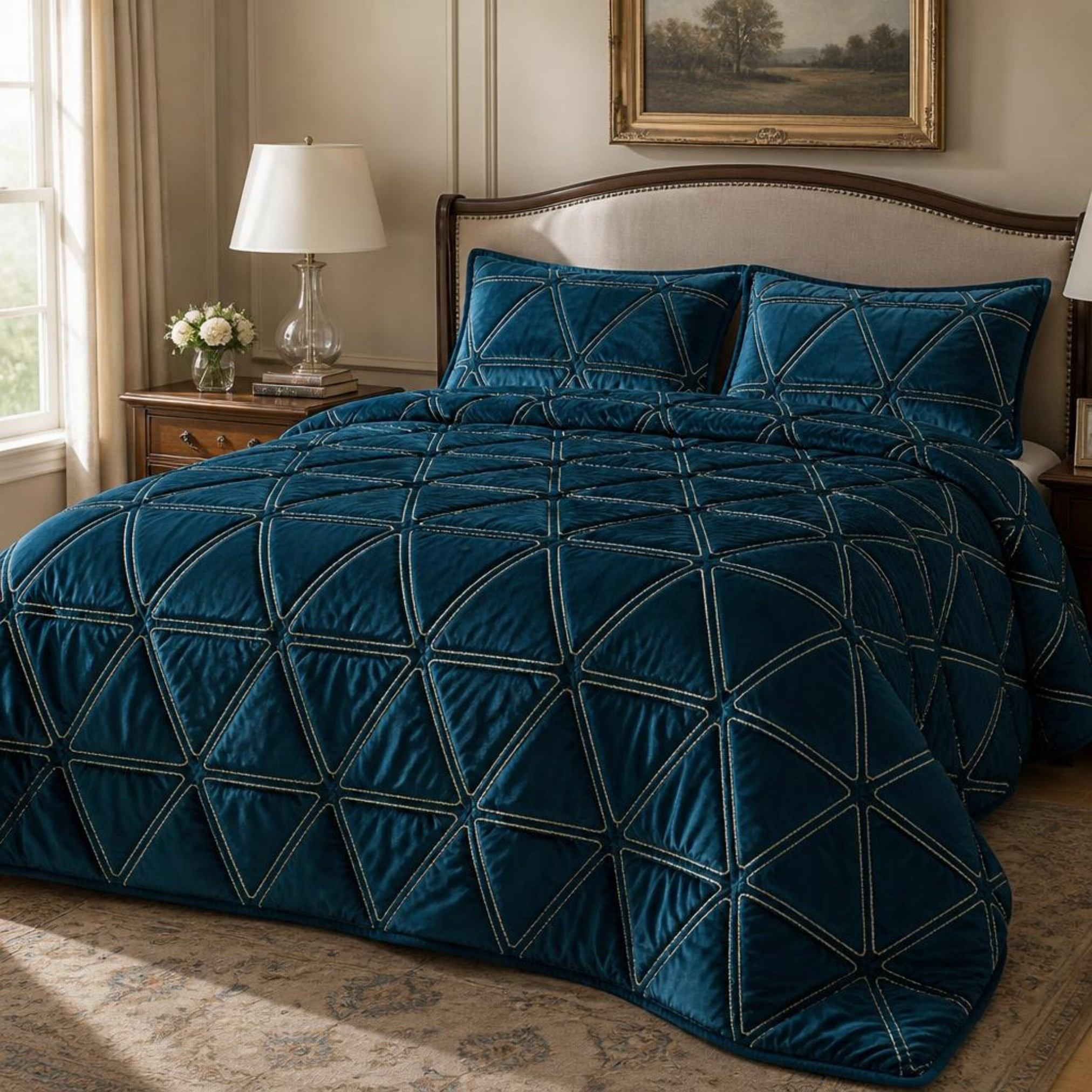  Modern Abstract Geometric Rope Embroidery Air Layer Quilt Set