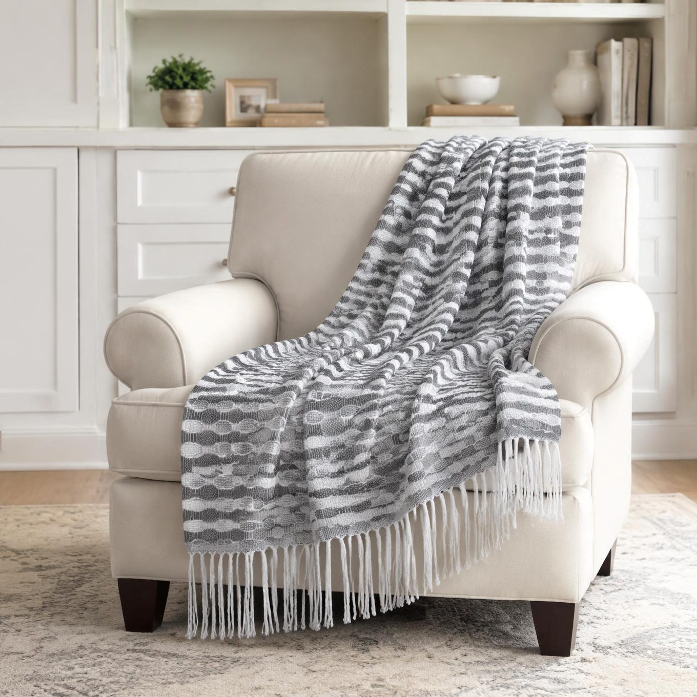 Woven Decorative Throw Blanket with Fringe
