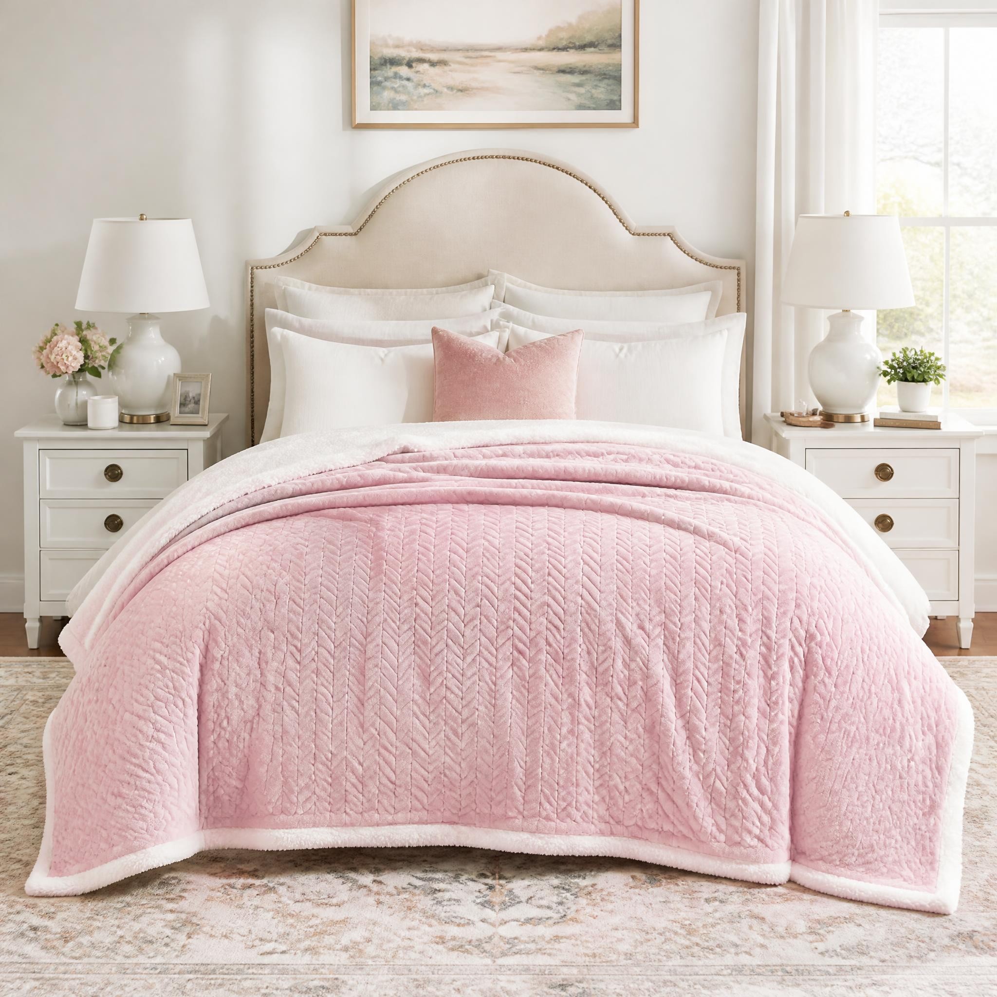  Luxury Geometric Textured Plush Throw Blanket With Chevron Pattern