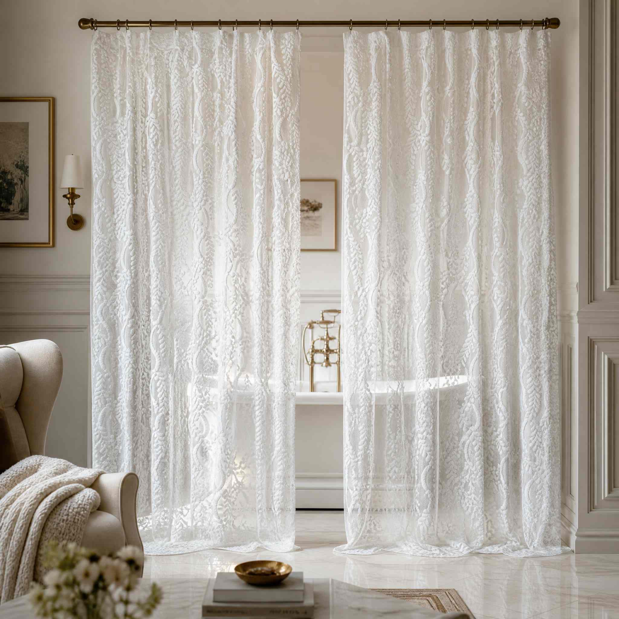 Elegant Jacquard Sheer Shower Curtain