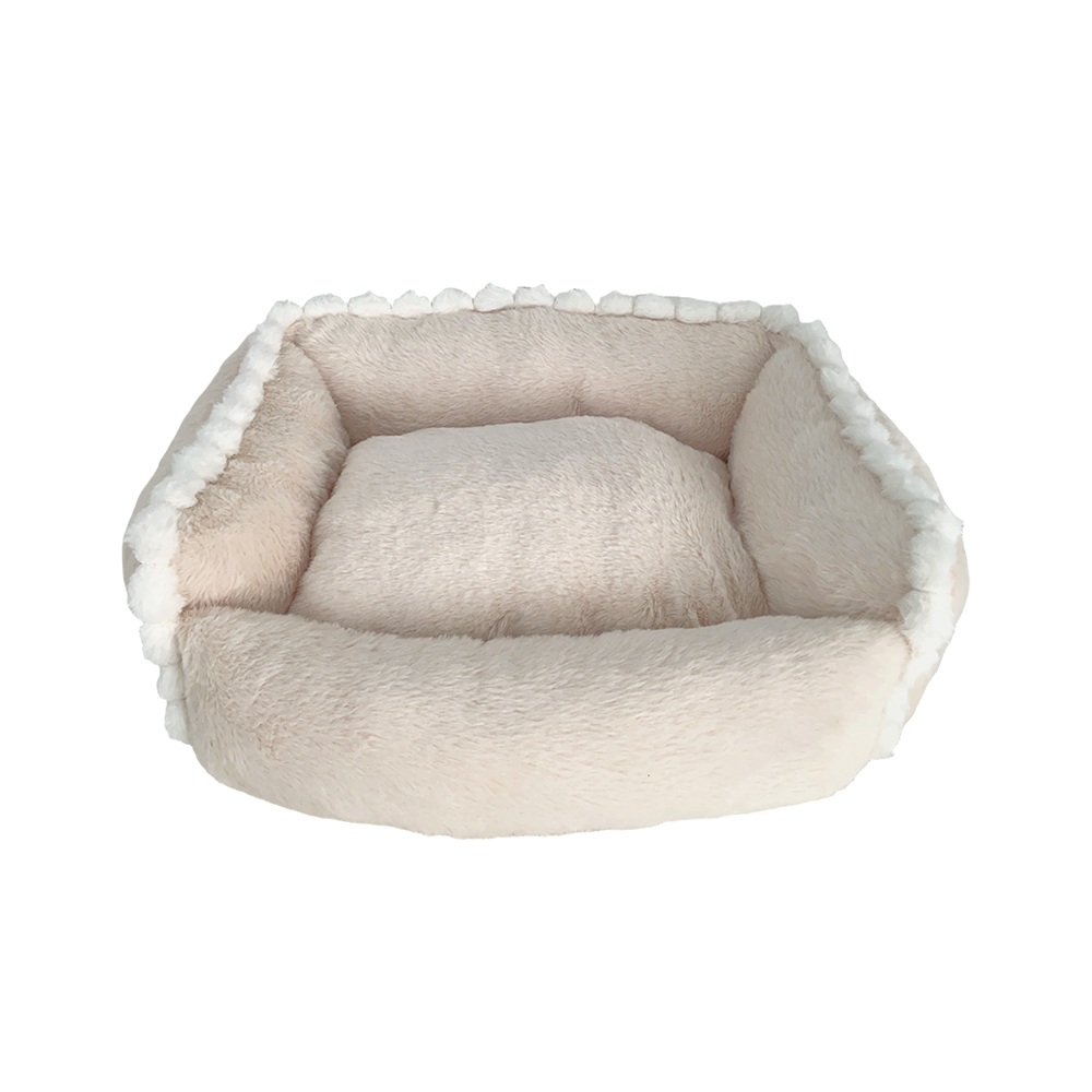 Ultra Soft Plush Pet Bed with Decorative Pom-Pom Trim