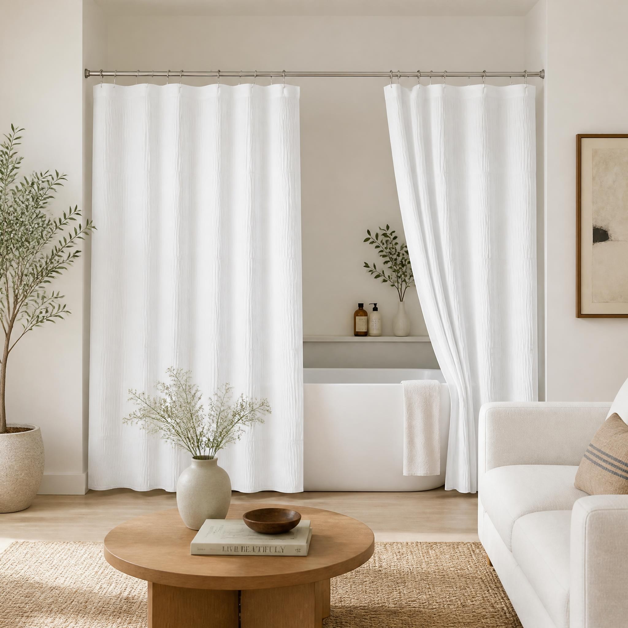 White Textured Embossed Shower Curtain