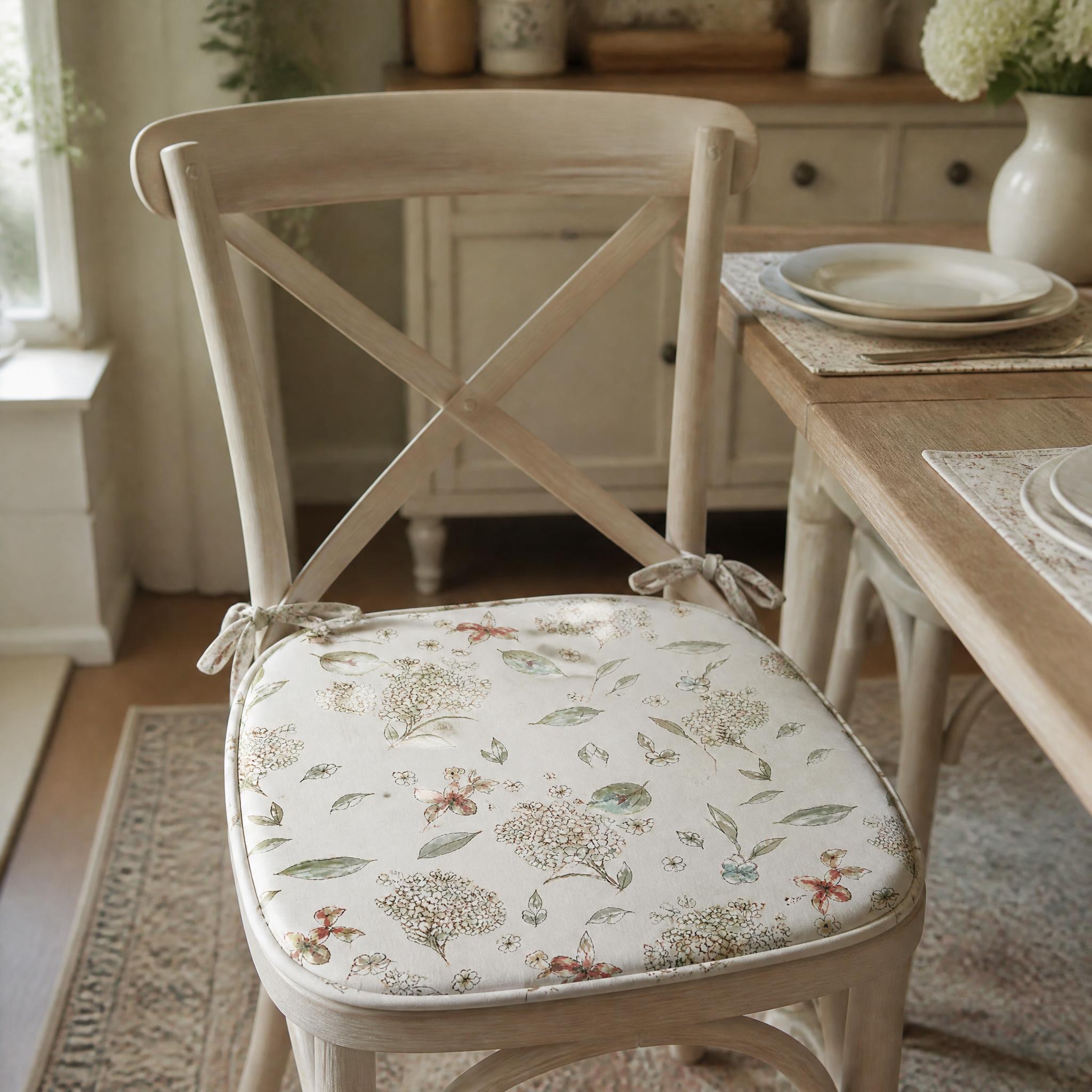  Linen Floral Tie-On Chair Cushion