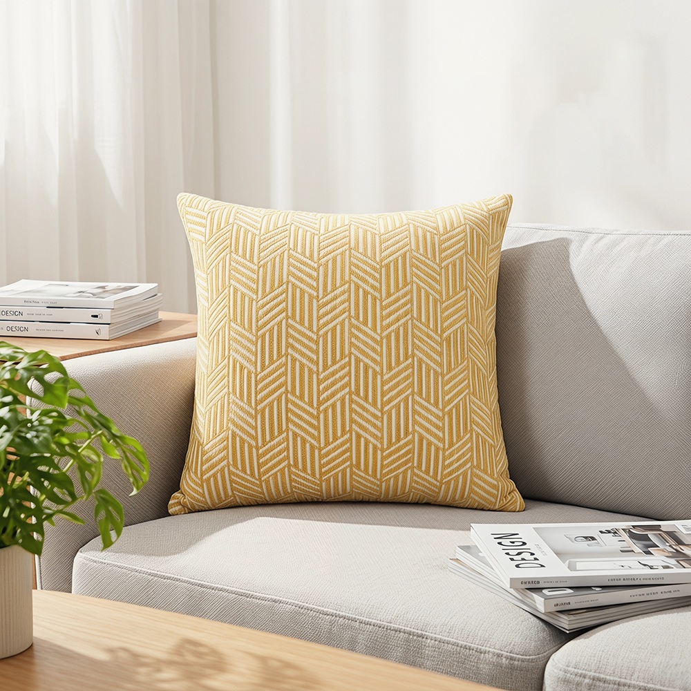 Modern Chenille Jacquard Cushion with Herringbone Pattern