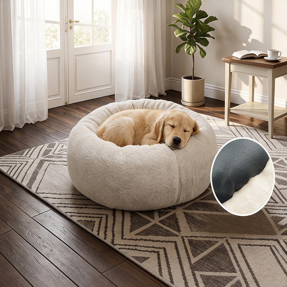 Round Faux Fur Donut Calming Dog Bed