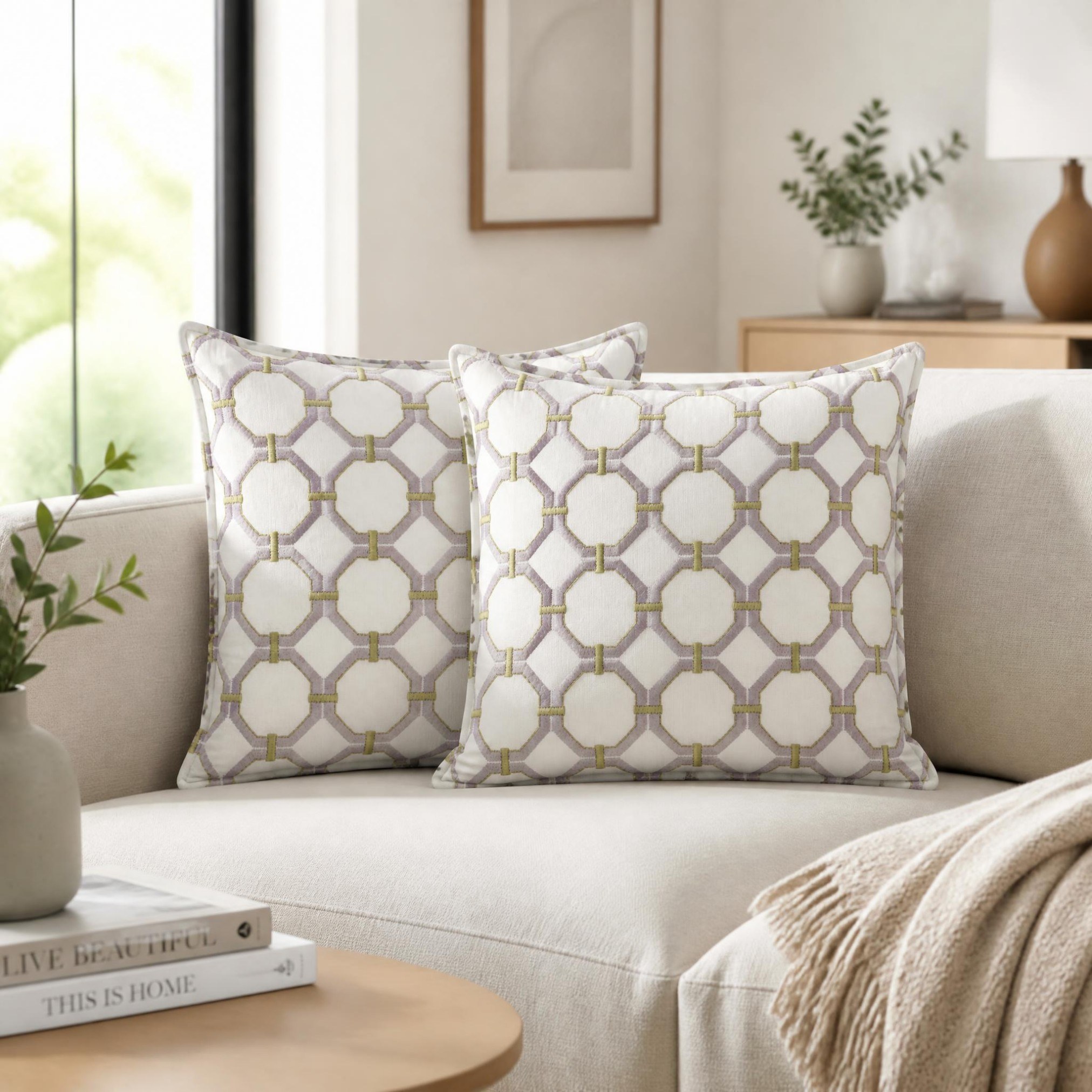  Octagon Trellis Geometric Embroidery Cushion