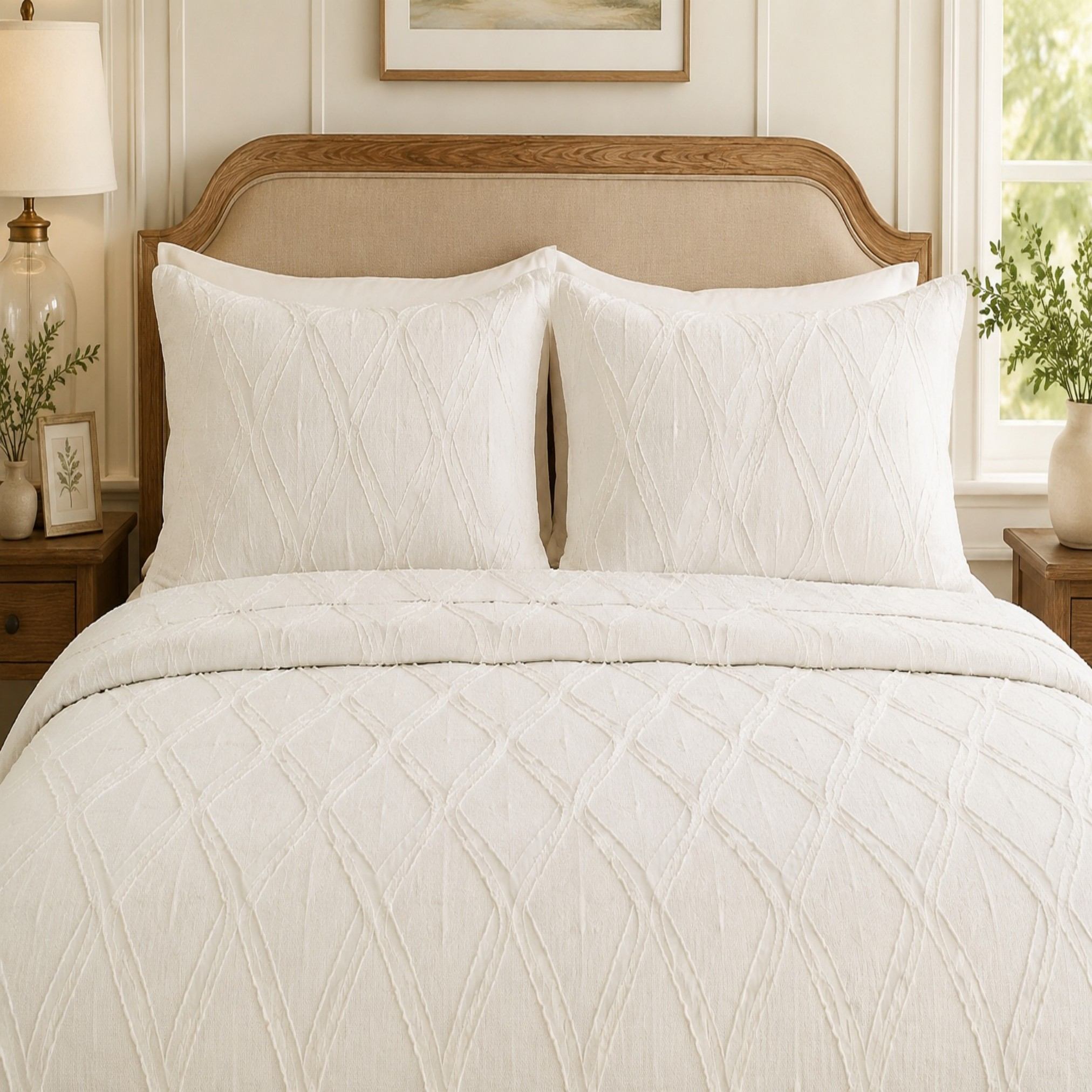 White Geometric Jacquard 2-Piece Duvet Cover Set