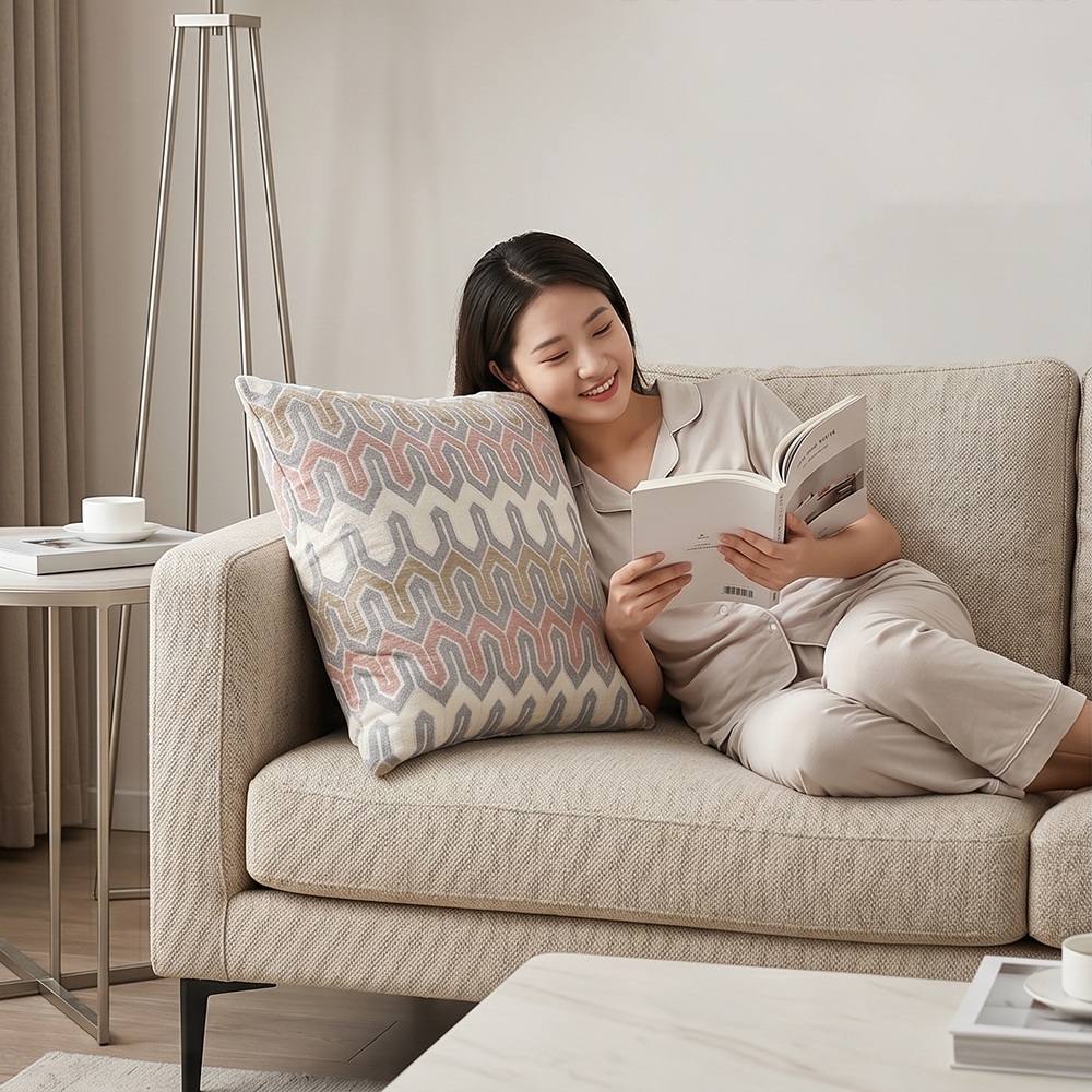 Luxury Chenille Decorative Cushion with Geometric Jacquard Design